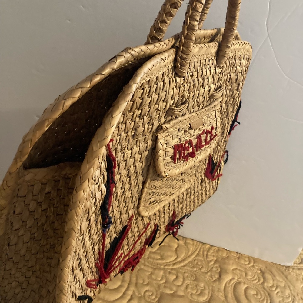 Handwoven Straw Bag with Red and Black Embroidery - Picture 14 of 15
